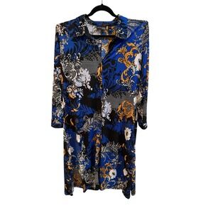 Attitudes by Renee Blue Baroque Floral Button Front Shirt Dress Petite XL P